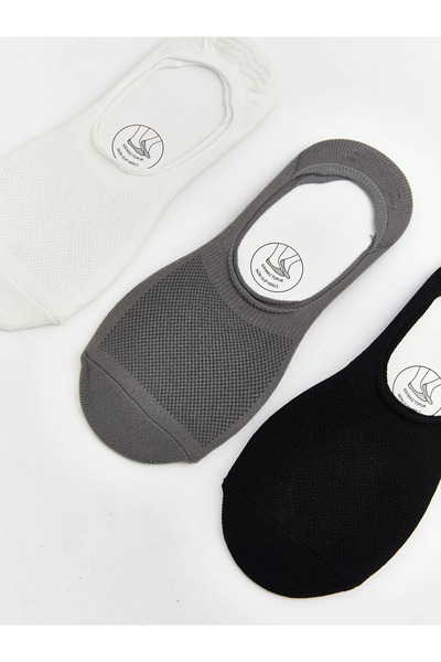 LC Waikiki White Non-Slip Heel Women's Ballerina Socks 3-Piece