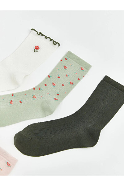 LC Waikiki Екру флорални дамски чорапи, 5 чифта