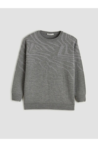 LC Waikiki Gray Crew Neck Patterned Women's Knitwear Sweater