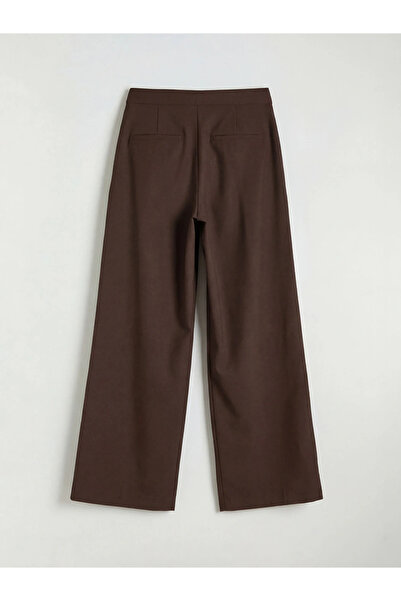 LC Waikiki Brown Wide Leg Women's Trousers with Belt