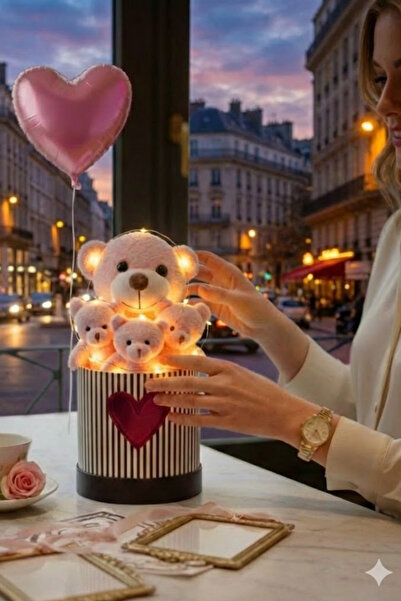 Livra Gift Pembe Kalp Balonlu Led Işıklı Peluş Ayıcık Buketi & Özel Seri Kalp...