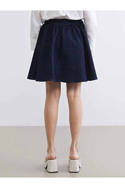 LC Waikiki Navy Blue Zippered Flared Mini Jean Skirt