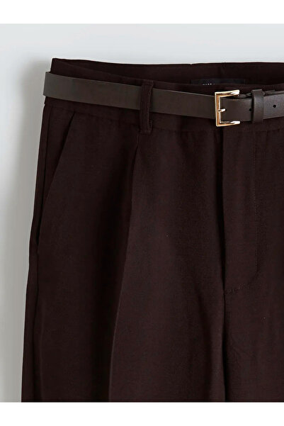LC Waikiki Brown Belted Women's Pleated Trousers