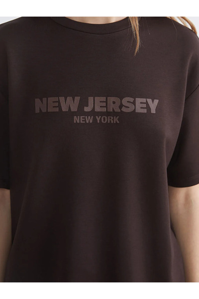 LC Waikiki Καφέ γυναικείο μπλουζάκι με στάμπα New Jersey