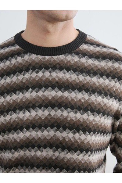 LC Waikiki Anthracite bicycle collar patterned men's knit sweater