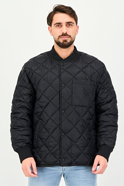 AMERICAN EAGLE Men Quilted Bomber Jacket, Black
