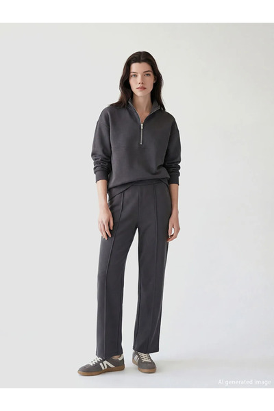 LC Waikiki Anthracite Soft Touch Women's Sweatpants with Elastic Waist