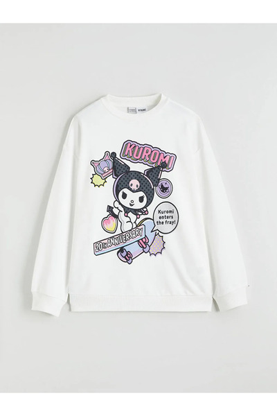 LC Waikiki Екру велосипедна блуза с качулка и принт Kuromi за момичета