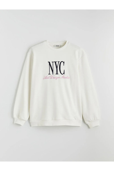 LC Waikiki Hanorac oversize pentru femei cu imprimeu Ecru NYC