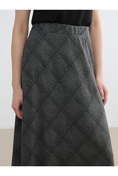 LC Waikiki Ανθρακί φούστα με ελαστική μέση και διακοσμητικό σχέδιο μπακλαβά