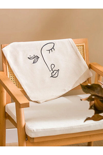 LC Waikiki Beige Face Embroidered Cushion Cover 45X45 cm
