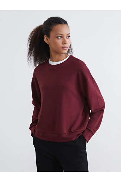 LC Waikiki Γυναικείο φούτερ Claret Red Crew Neck Soft Touch