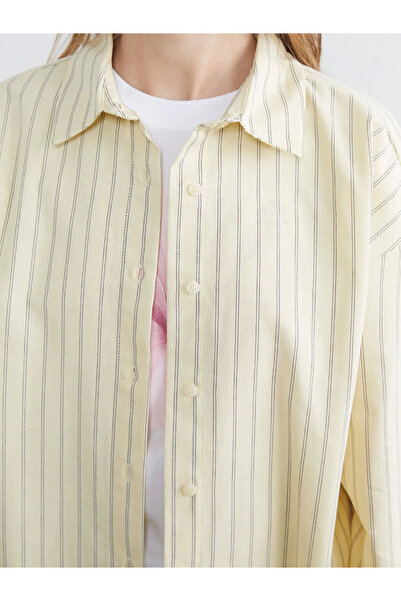 LC Waikiki Yellow Striped Oxford Oversized Women's Shirt