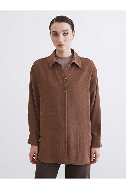 LC Waikiki Brown Women's Corded Fabric Velvet Shirt Tunic