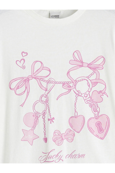 LC Waikiki Тениска с щампа за момичета в екрю цвят