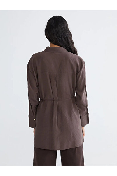 LC Waikiki Brown Women's Shirt Tunic with Tie Detail