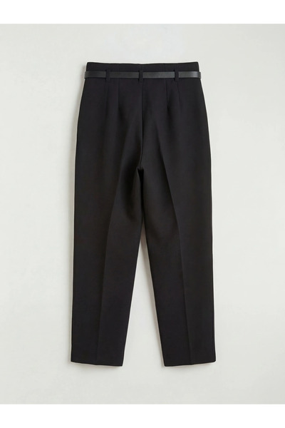 LC Waikiki Black Women's Pleated Fabric Trousers with Belt