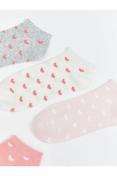 LC Waikiki Gray Heart Patterned Women's Booties Socks, Pack of 5