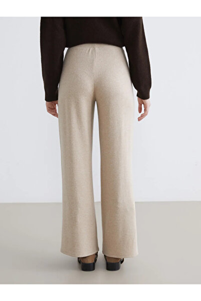 LC Waikiki Beige Elastic Waist Wide Leg Women's Trousers