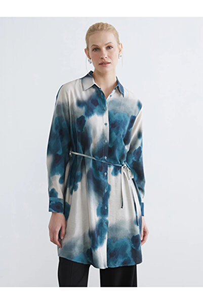 LC Waikiki Green Patterned Belted Women's Shirt Tunic