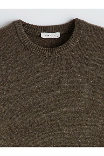 LC Waikiki Khaki Crew Neck Wool Blend Men's Knitwear Sweater