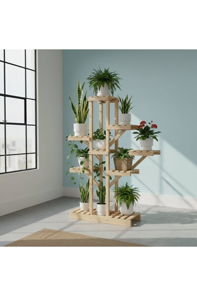 Ev dekka Ahşap Çok Katlı Çiçeklik Saksı Standı - 120 cm Yükseklik 100 cm Geni...