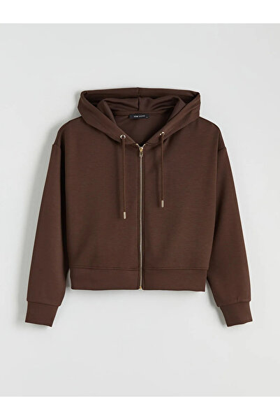 LC Waikiki Brown Hooded Women's Zippered Sweatshirt