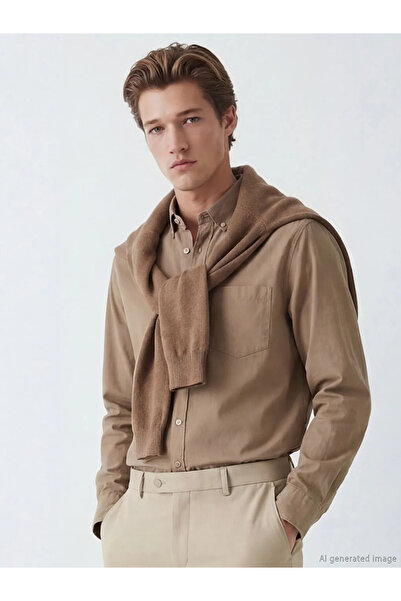 LC Waikiki Beige Regular Fit Gabardine Men's Shirt