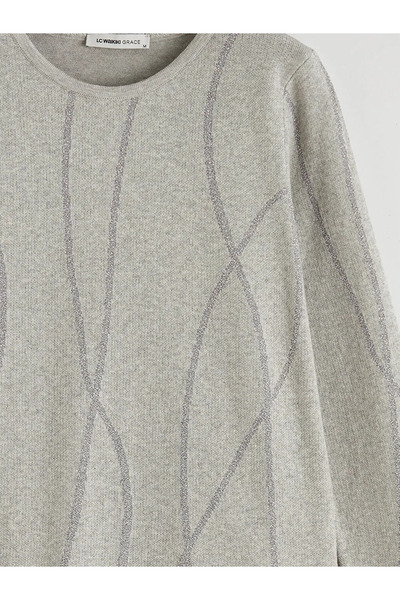 LC Waikiki Gray Crew Neck Patterned Women's Knitwear Sweater