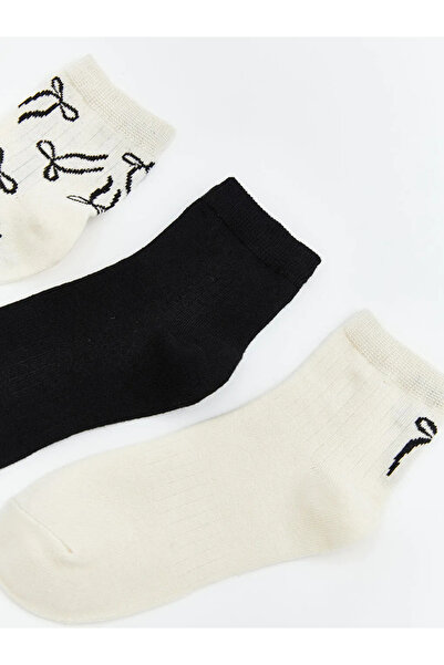 LC Waikiki Ecru Printed Women's Socks 3-Piece Set