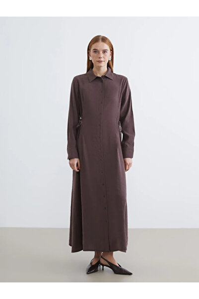 LC Waikiki Brown Tie-Waist Modal Blend Shirt Dress