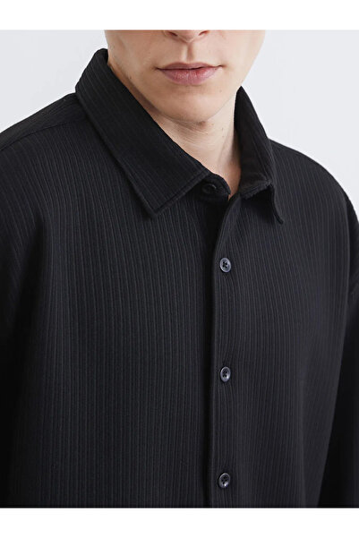 LC Waikiki Black Regular Fit Striped Men's Shirt