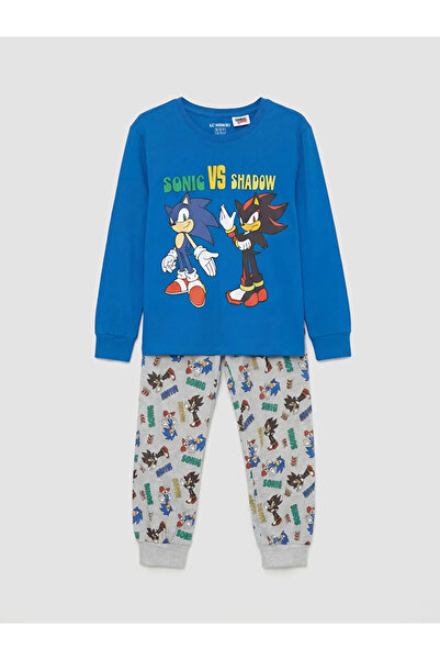 LC Waikiki Синьо Sonic Printed Cycling Collar момчешки пижамен комплект