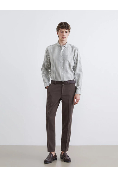 LC Waikiki Ανδρικό πουκάμισο Oxford με ρίγες χακί κανονικής εφαρμογής