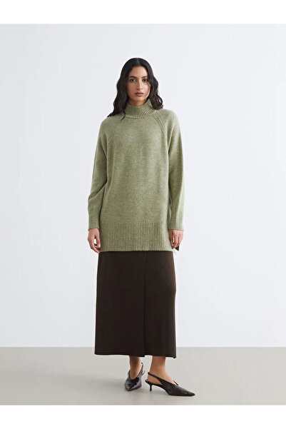 LC Waikiki Green fisherman's neck Oversized women's knit tunic