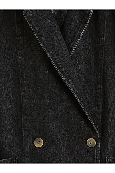 LC Waikiki Black Double-Breasted Collar Women's Jean Blazer Jacket