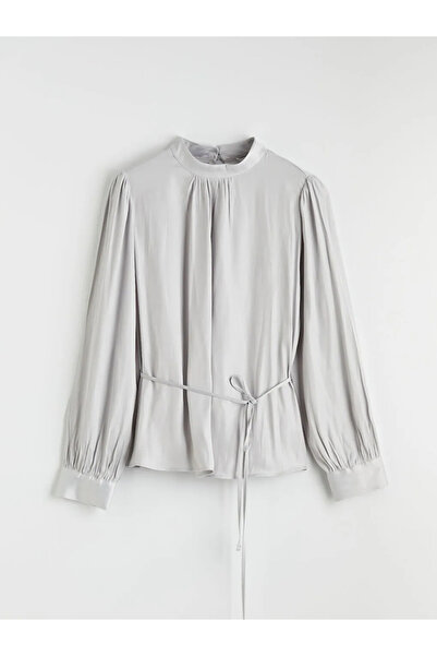 LC Waikiki Γκρι μπλούζα με όρθιο γιακά και κορδόνι στη μέση