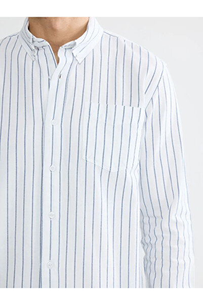 LC Waikiki Ανδρικό πουκάμισο Oxford με ρίγες σε χρώμα εκρού