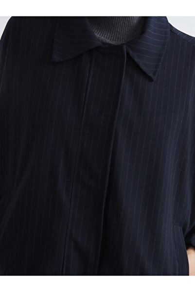 LC Waikiki Navy Blue Striped Oversized Women's Shirt Jacket