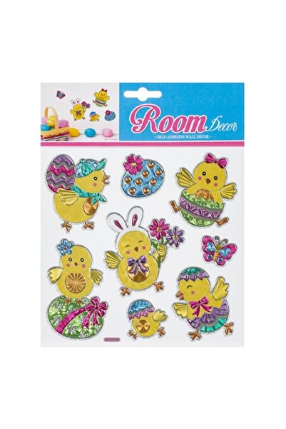 OEM Decorative Easter Stickers with Chick and Colored Eggs - 8pcs