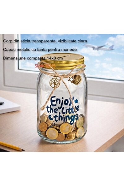 SHOPIENS Glass Savings Jar with Golden Metal Lid