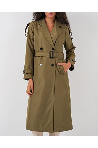 Modamorfo 5941 Круазе Комір Довгий Тренч - Хакі
