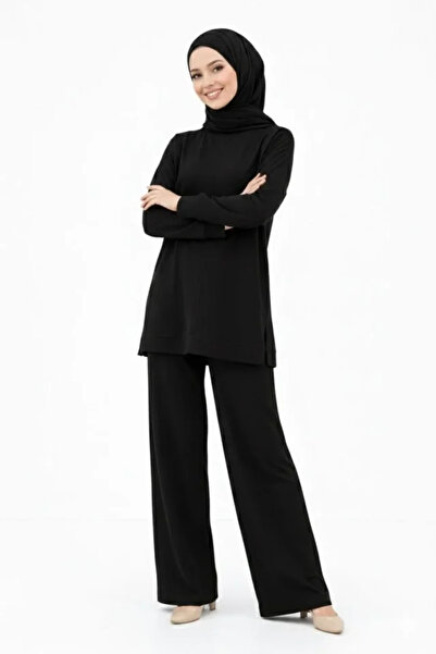 Turega Style Osy Modal Soft Textured Hijab Double Set with Side Slits, Long T...