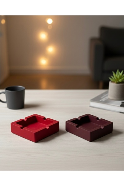 Silver Set of 2 Special Design Square Ashtrays - Minimalist Decorative Ashtray