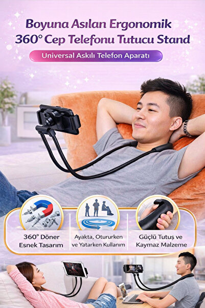 Hane Dostu Boyuna Asılan Ergonomik 360° Cep Telefonu Tutucu Stand – Universal...