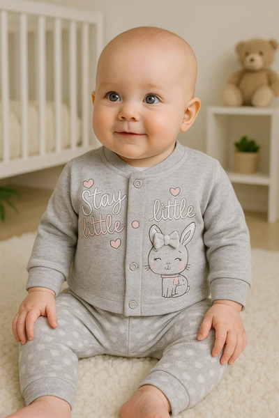 Generic Brand Stay Little Point Patterned 3-Piece Baby Girl Set with Cardigan
