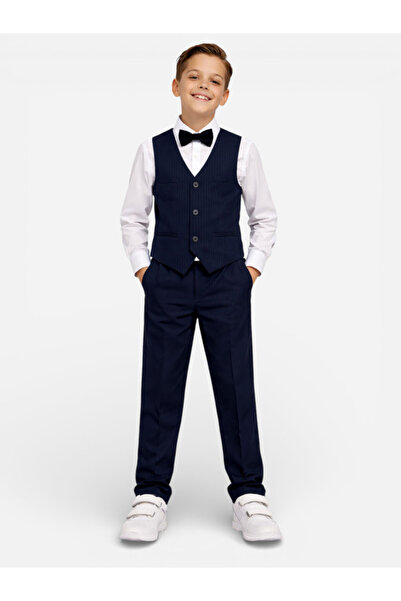 Victor and Jane Boys 4 Pc Set Navy Waistcoat, Shirt, Trousers & Bow Tie Set (...