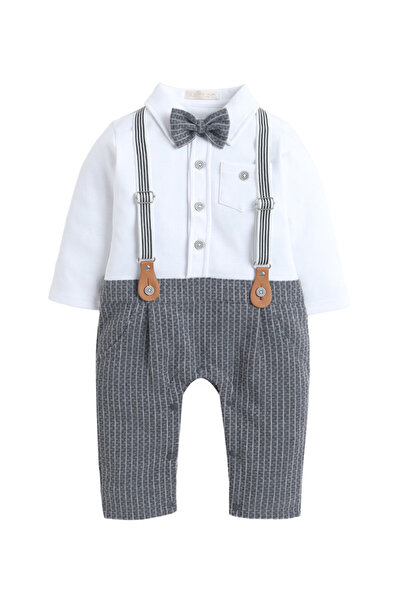 Victor and Jane Infant Boys’ Shirt, Bow Tie & Suspenders Mock Romper 3 Pc Set