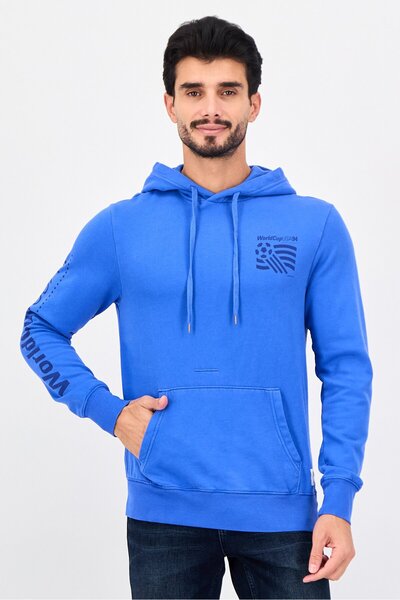 AMERICAN EAGLE Men Graphic Print Long Sleeve Hoodie, Blue