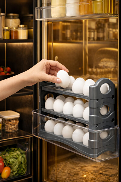 Comprox Gray Refrigerator Interior 3-Tier Egg Organizer